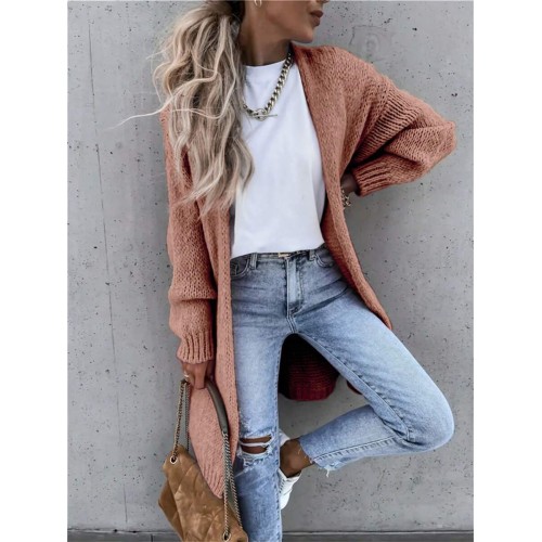  Solid Color Long Sleeve Cardigan