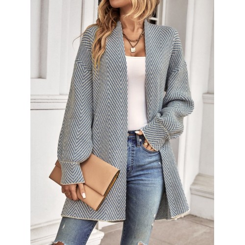  Chevron Pattern Bishop Sleeve Duster Cardigan