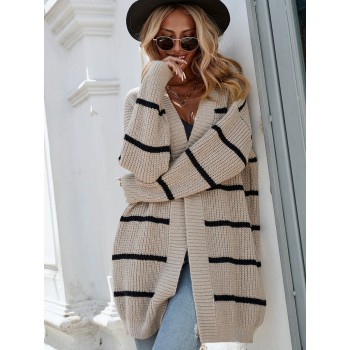  Striped Pattern Drop Shoulder Duster Cardigan