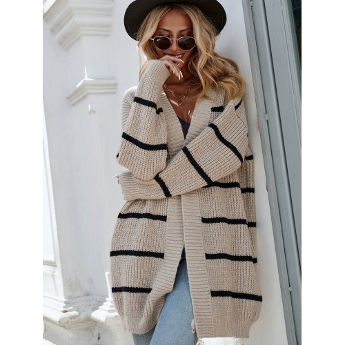  Striped Pattern Drop Shoulder Duster Cardigan