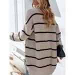  Striped Pattern Drop Shoulder Duster Cardigan