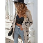  Striped Pattern Drop Shoulder Duster Cardigan