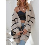  Striped Pattern Drop Shoulder Duster Cardigan