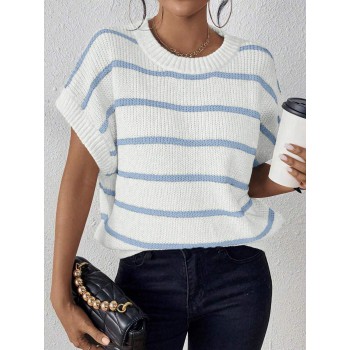  Essnce Striped Pattern Batwing Sleeve Knit Top