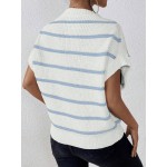  Essnce Striped Pattern Batwing Sleeve Knit Top