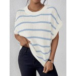  Essnce Striped Pattern Batwing Sleeve Knit Top