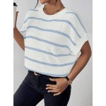  Essnce Striped Pattern Batwing Sleeve Knit Top