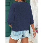  Women Casual Loose Fit Round Neck Dolman Sleeve Solid Color Top