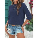  Women Casual Loose Fit Round Neck Dolman Sleeve Solid Color Top