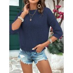  Women Casual Loose Fit Round Neck Dolman Sleeve Solid Color Top