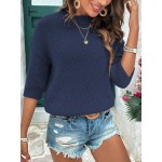  Women Casual Loose Fit Round Neck Dolman Sleeve Solid Color Top