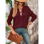  Women s Solid Color Front Button Casual Long Sleeve Knit Cardigan