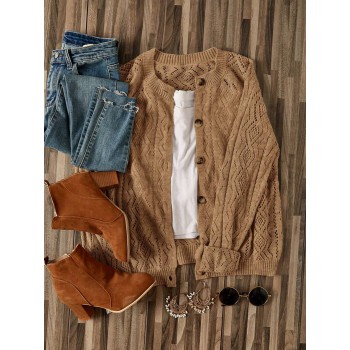  Women s Solid Color Front Button Casual Pointelle Knit Long Sleeve Cardigan Autumn Fall Clothes