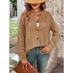  Women s Solid Color Front Button Casual Pointelle Knit Long Sleeve Cardigan Autumn Fall Clothes