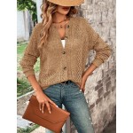  Women s Solid Color Front Button Casual Pointelle Knit Long Sleeve Cardigan Autumn Fall Clothes