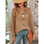  Women s Solid Color Front Button Casual Pointelle Knit Long Sleeve Cardigan Autumn Fall Clothes