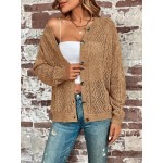  Women s Solid Color Front Button Casual Pointelle Knit Long Sleeve Cardigan Autumn Fall Clothes