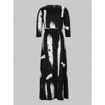 Brush Stroke Print Belted Maxi Dress