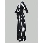 Brush Stroke Print Belted Maxi Dress