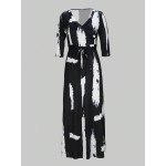 Brush Stroke Print Belted Maxi Dress