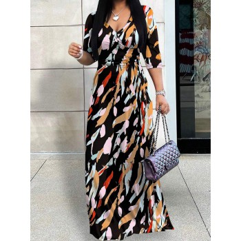 Summer Fashionable Random Print V Neck Dress