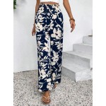  Floral Print Shirred High Waist Wide Leg Pants