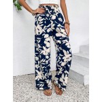  Floral Print Shirred High Waist Wide Leg Pants