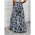  Summer Romantic Women s Plant Printed Wide Leg Loose Fit Vacation Pants With Frilled Waistline And Tie Knot