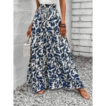  Summer Romantic Women s Plant Printed Wide Leg Loose Fit Vacation Pants With Frilled Waistline And Tie Knot