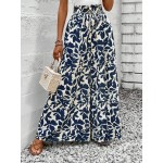  Summer Romantic Women s Plant Printed Wide Leg Loose Fit Vacation Pants With Frilled Waistline And Tie Knot