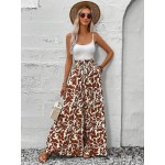  Women s Tie Front Pocked All Over Allover Print Culottes Pants Summer