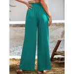  Frenchy Vacation Leisure Solid Color Paper Bag Waist Wide Leg Long Pants