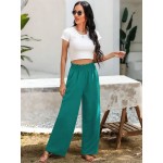  Frenchy Vacation Leisure Solid Color Paper Bag Waist Wide Leg Long Pants