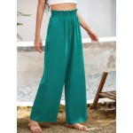  Frenchy Vacation Leisure Solid Color Paper Bag Waist Wide Leg Long Pants