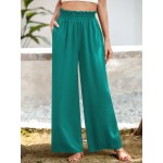  Frenchy Vacation Leisure Solid Color Paper Bag Waist Wide Leg Long Pants