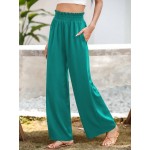  Frenchy Vacation Leisure Solid Color Paper Bag Waist Wide Leg Long Pants