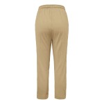 Solid Color Button Detail Elastic Waist Drawstring Pants