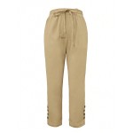 Solid Color Button Detail Elastic Waist Drawstring Pants