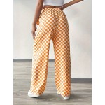 Plaid Printed Casual Loose Belted Wide Leg Pants