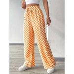 Plaid Printed Casual Loose Belted Wide Leg Pants