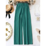  Women s Casual Solid Color Paper Bag Waist Straight Leg Pants