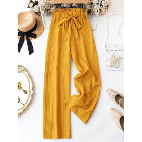  Women Casual Loose Bowknot Tie Wide Leg Pants For Daily Streetwear