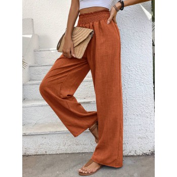  Wide Leg Floral Chiffon Fabric High Waist Straight Pants