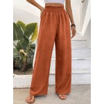  Wide Leg Floral Chiffon Fabric High Waist Straight Pants