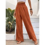  Wide Leg Floral Chiffon Fabric High Waist Straight Pants