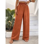  Wide Leg Floral Chiffon Fabric High Waist Straight Pants