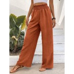  Wide Leg Floral Chiffon Fabric High Waist Straight Pants