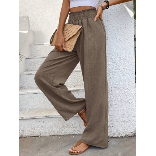  Women Fashionable Wide Leg High Waisted Straight Pants With Flower Gauze Fabric