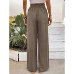  Women Fashionable Wide Leg High Waisted Straight Pants With Flower Gauze Fabric