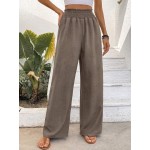  Women Fashionable Wide Leg High Waisted Straight Pants With Flower Gauze Fabric